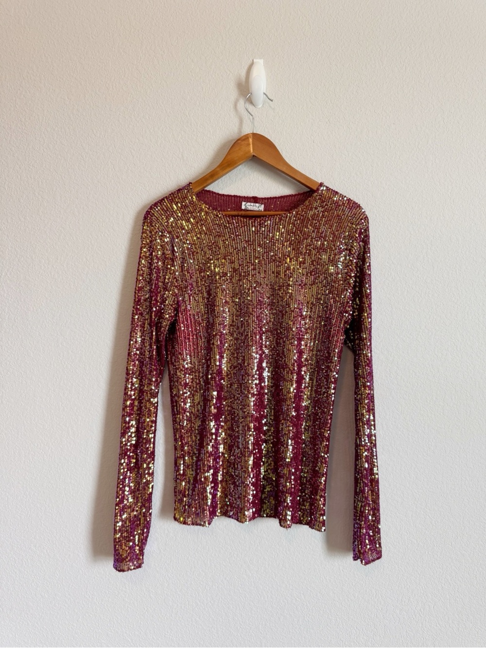 Intimately Free People Gold Rush Wine Combo Sequin Long Sleeve Top Size Large